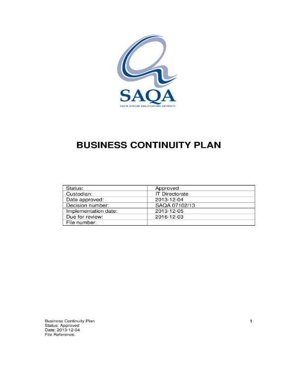 Business Continuity Plan Template Australia