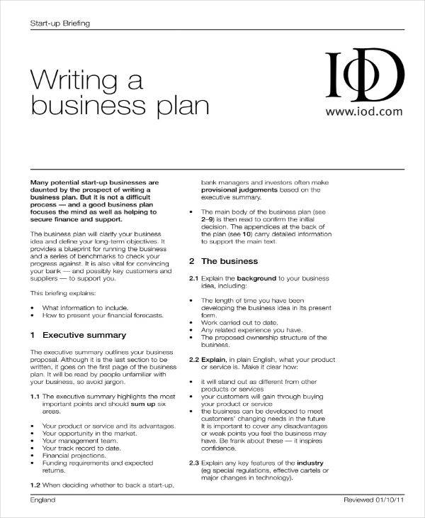 sample business plan uk