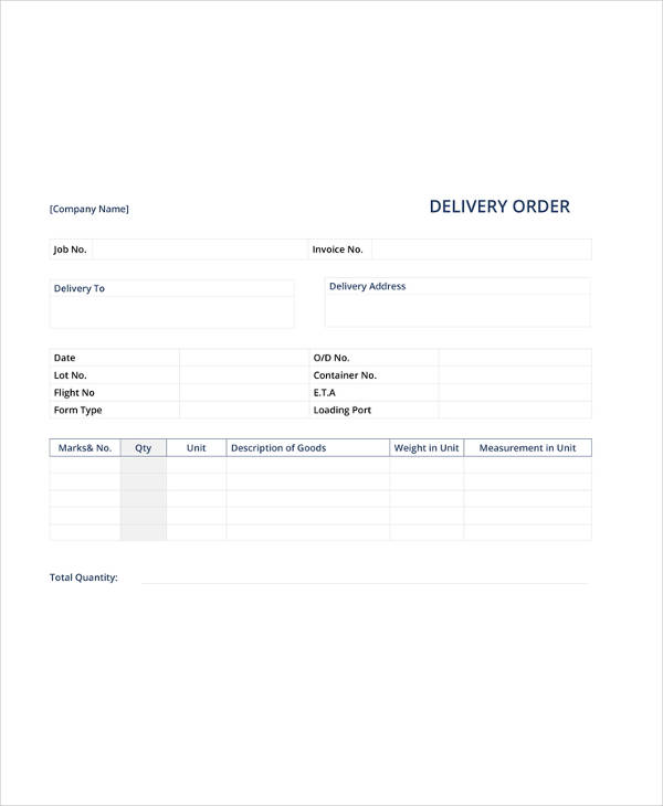 Free Delivery Order Template Word