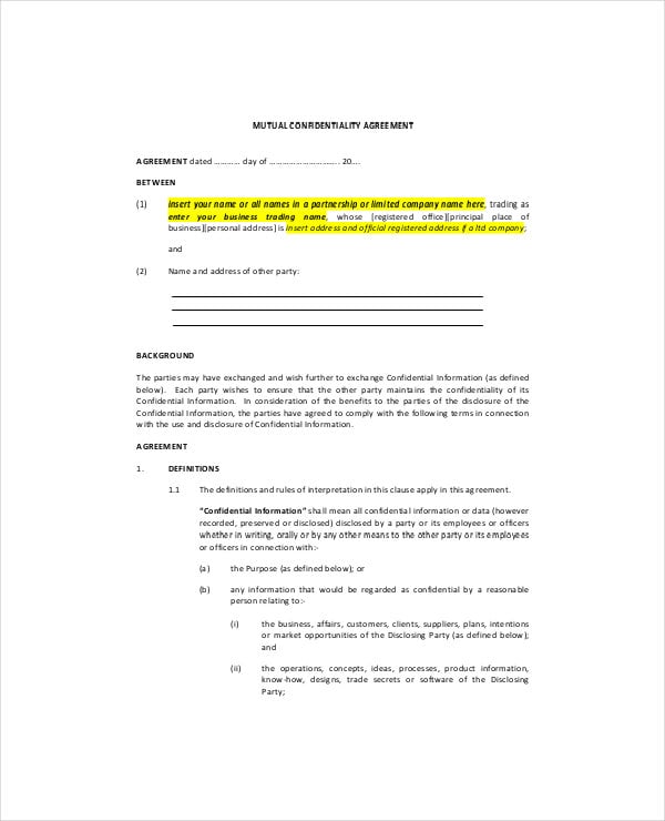 simple joint confidentiality agreement