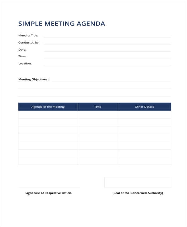 simple meeting agenda template