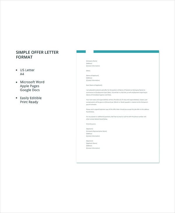 simple offer letter format