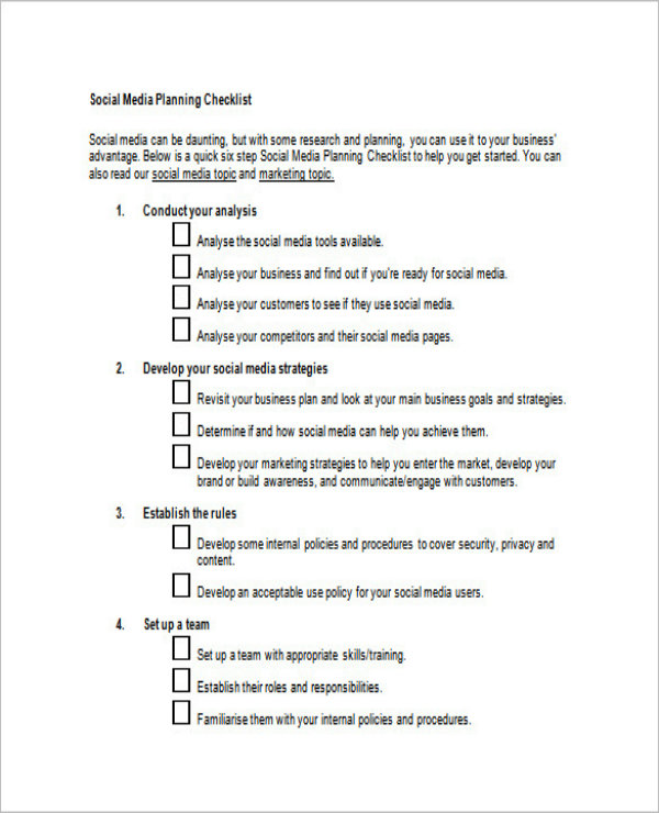 social media marketing plan checklist