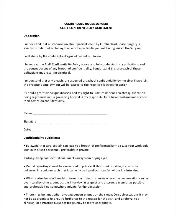 11+ Staff Confidentiality Agreement Templates - PDF