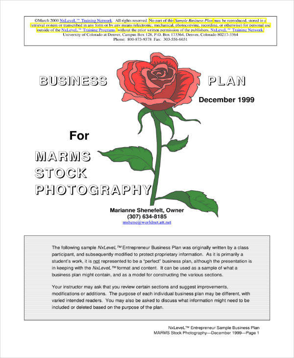 stock photography business plan