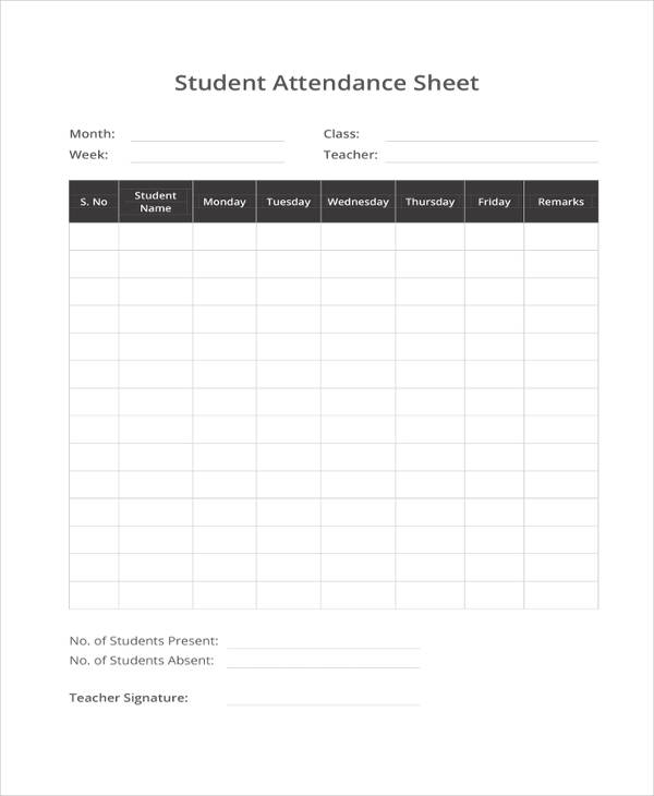 student attendance sheet template