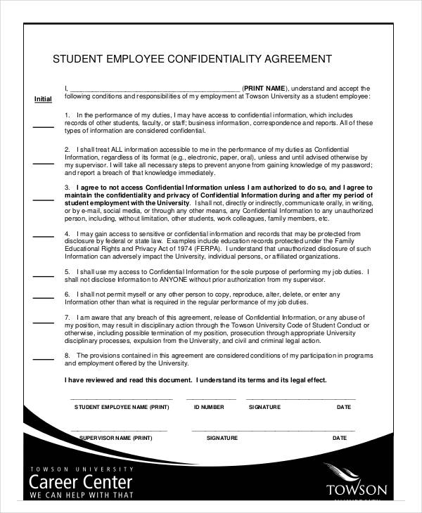 student employment confidentiality agreement
