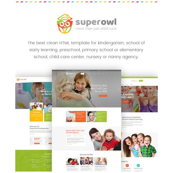 superowl kindergarten school of early learning nanny agency html template