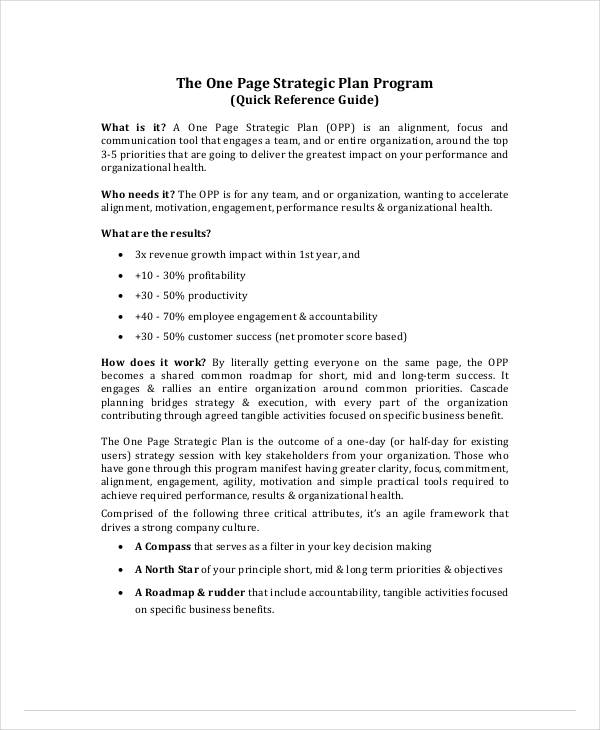 the one page strategic plan program