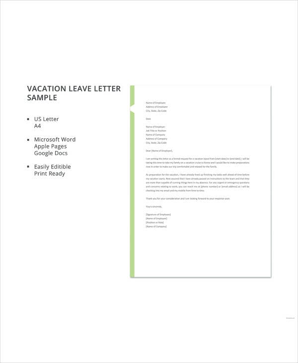 vacation leave letter sample