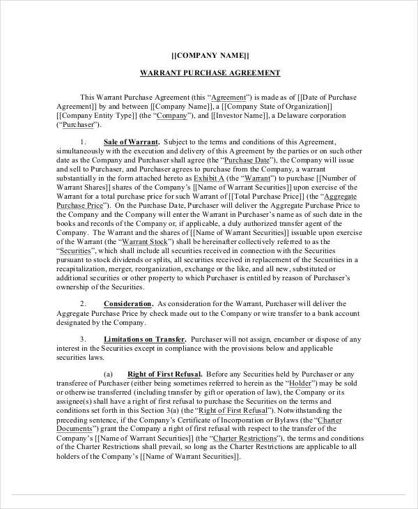 9+ Warrant Agreement Templates PDF, DOC