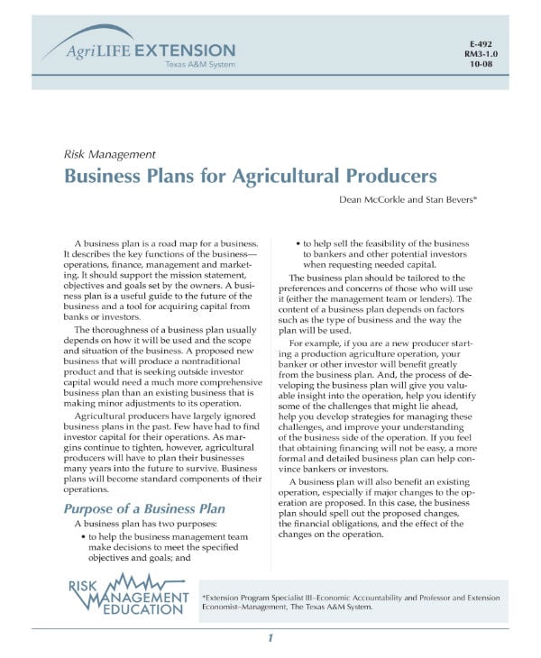 how to make a business plan for farming