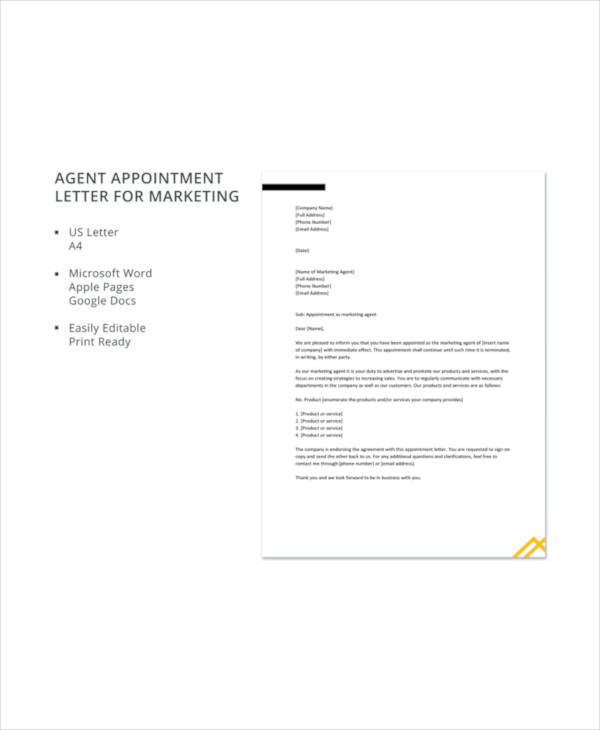 Agent Appointment Letter Template 10+ Free Word, PDF Format Download!