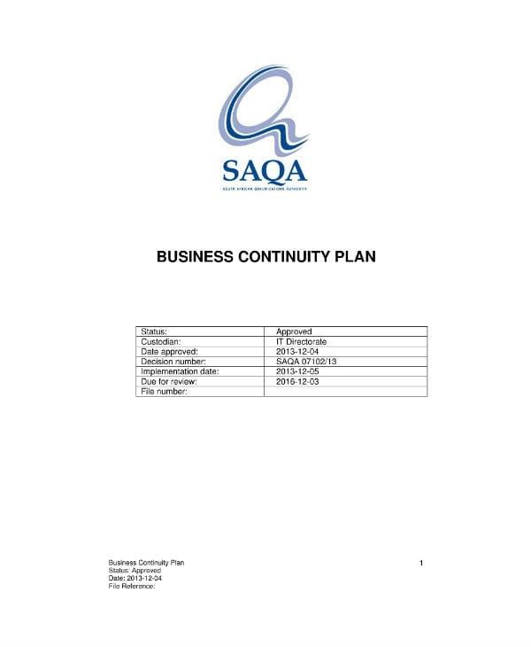 business continuity plan example