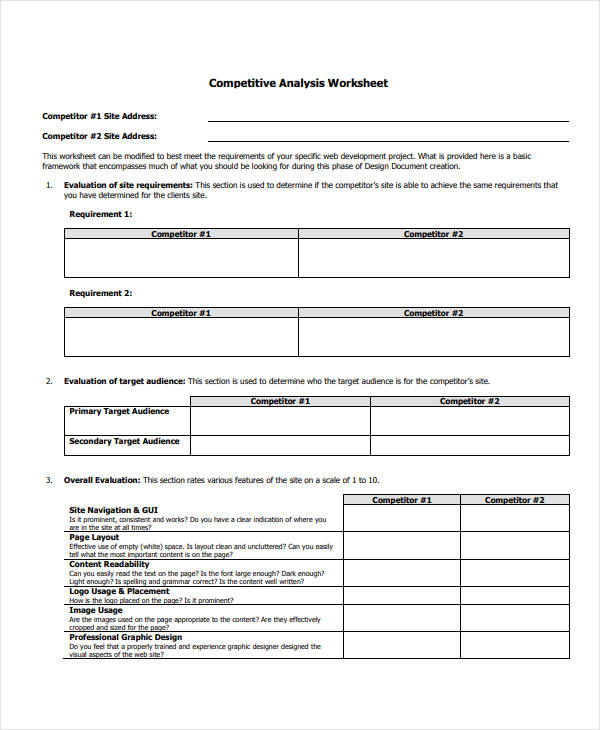 competitive analysis worksheet example