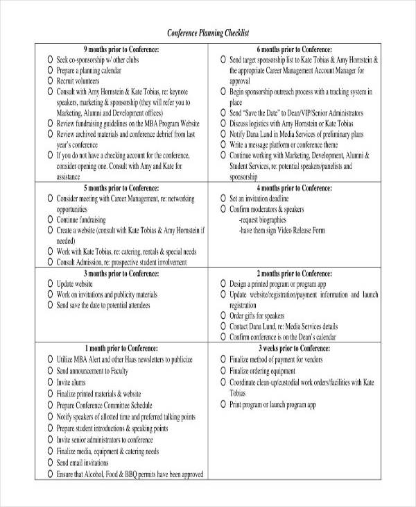 conference project plan checklist