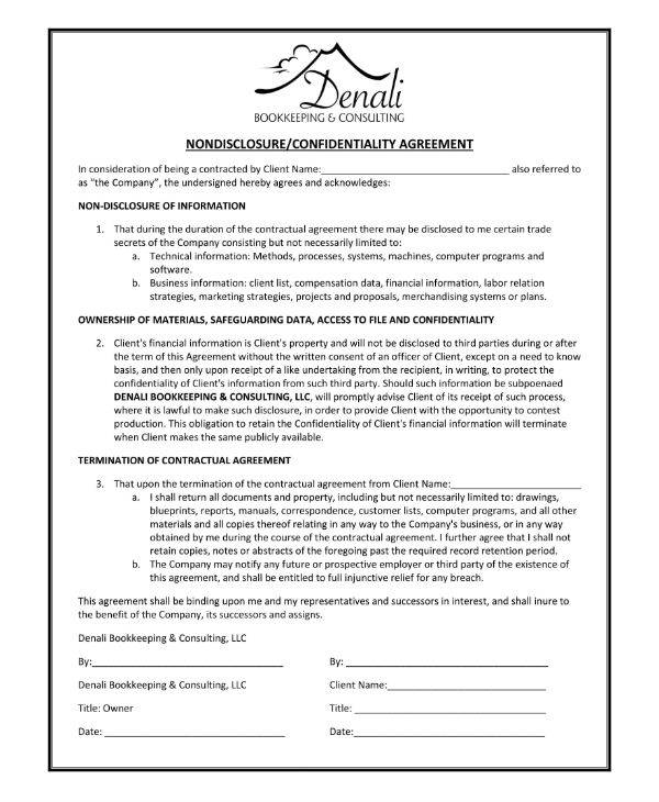 9+ Bookkeeping Nondisclosure Agreement Templates PDF, Word