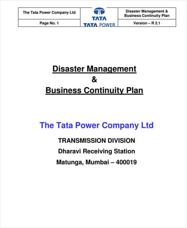 disaster management business continuity plan