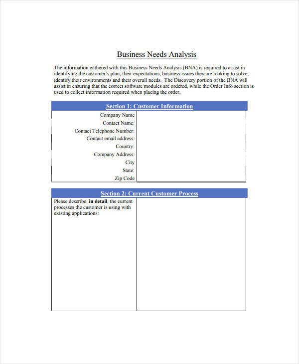 example of business needs analysis template