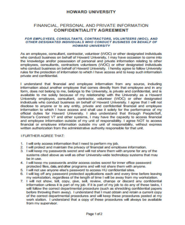financial confidentiality agreement template