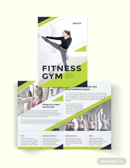 fitness gym bi fold brochure template