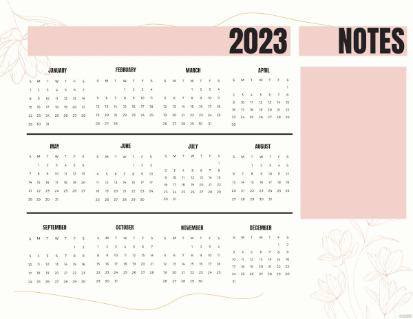 floral year 2023 calendar template