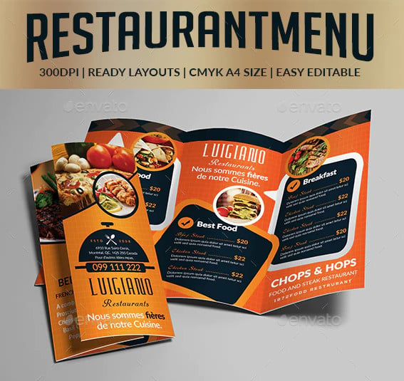 food menu trifold brochure