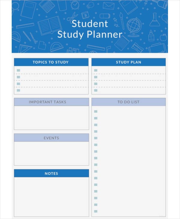 free student study planner template
