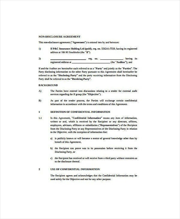 insurance audit confidentiality agreement template1