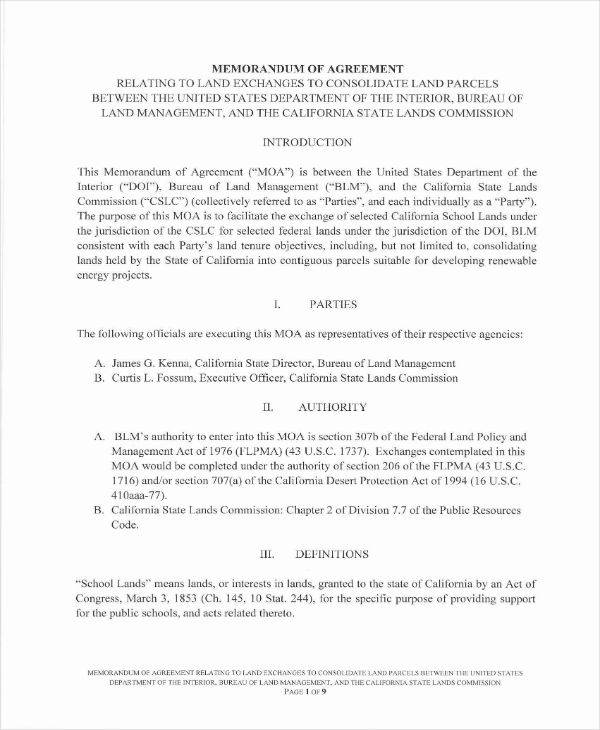 Land Exchange Memorandum of Agreement