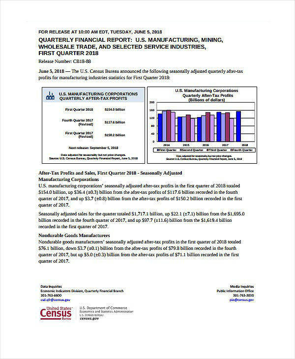 manufacturing quarterly financial report example