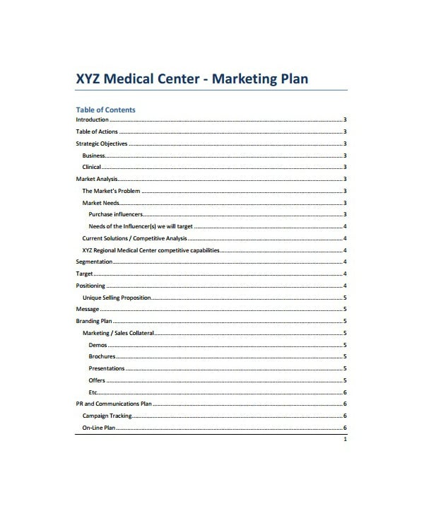 medical center healthcare marketing plan template