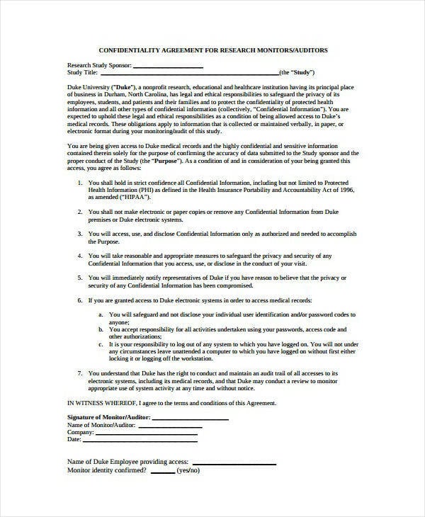 medical research audit confidentiality agreement