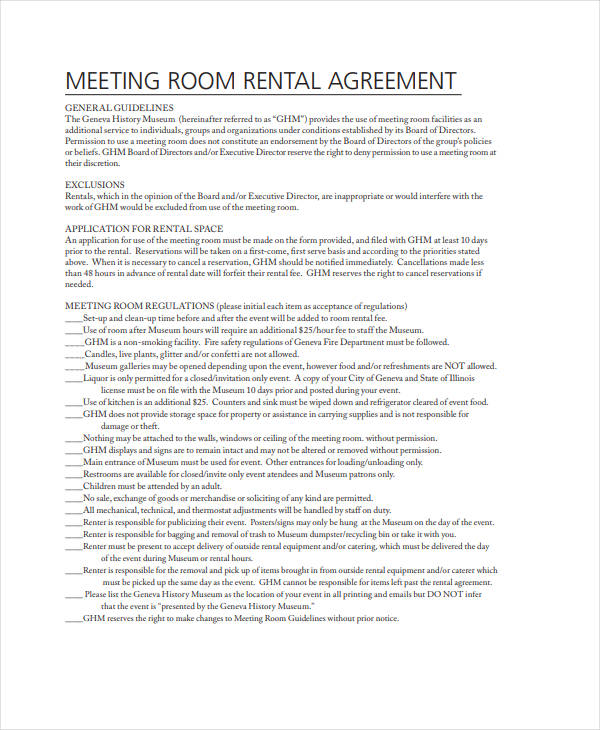 meeting room rental agreement