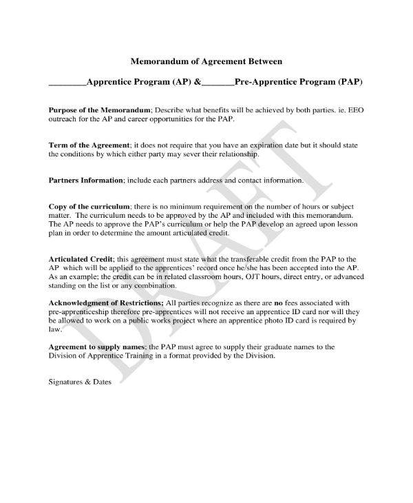 Memorandum of Agreement Example