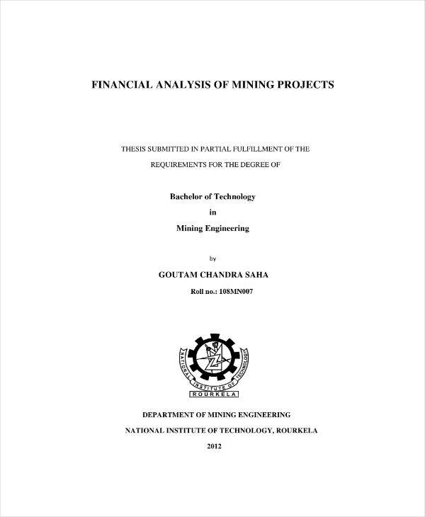 mining project financial analysis sample
