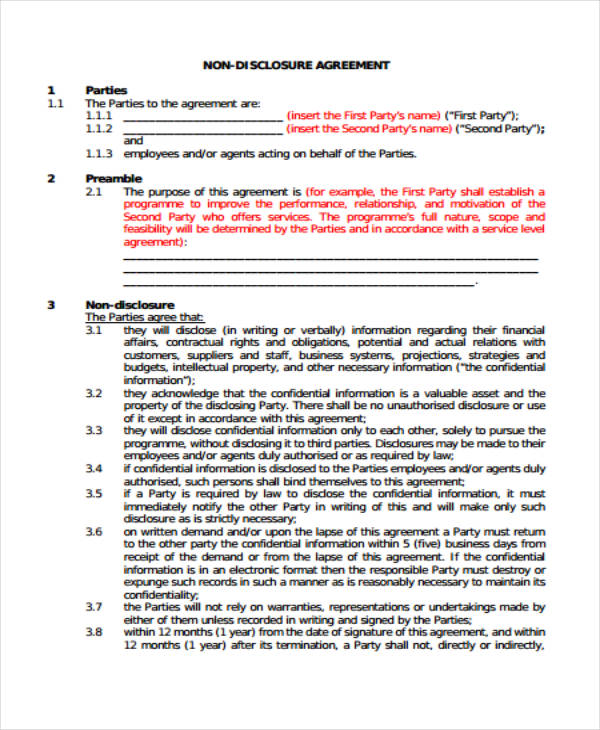 non disclosure agreement sample template