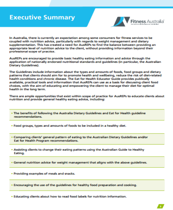 nutrition consulting executive summary template