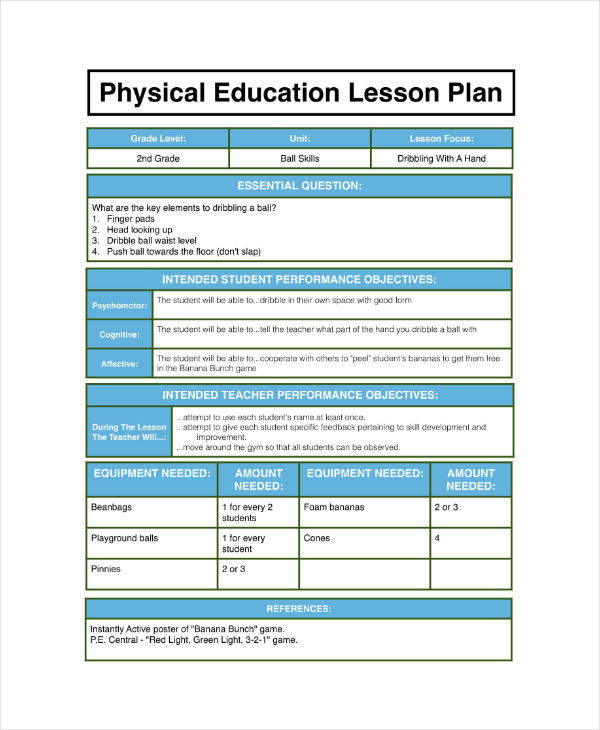 Physical Education Lesson Plan Template