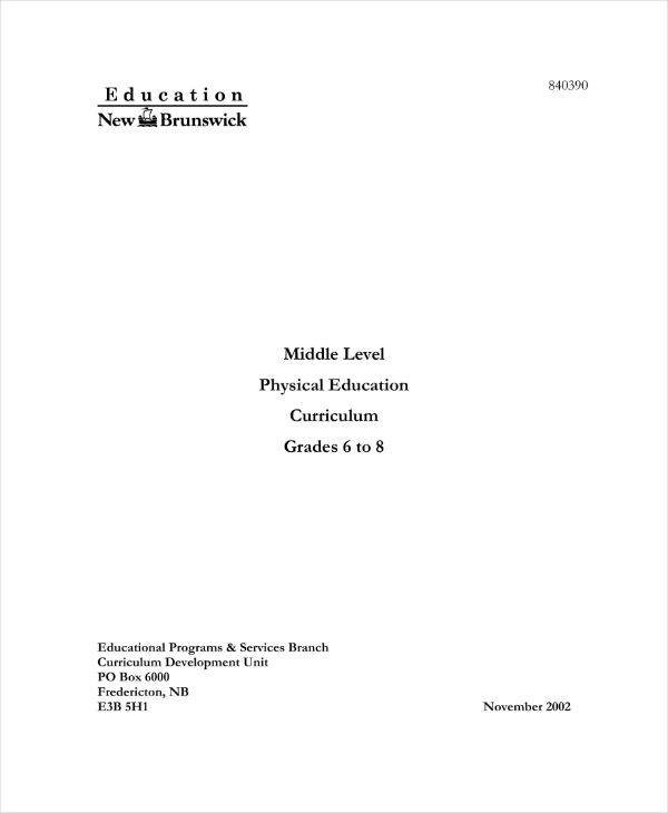 physical education lesson plan for grade 6 to 8
