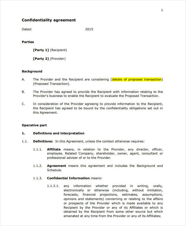 printable joint confidentiality agreement