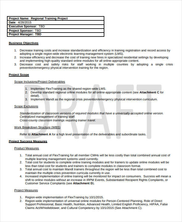 project training plan example