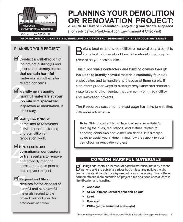 renovation project plan sample