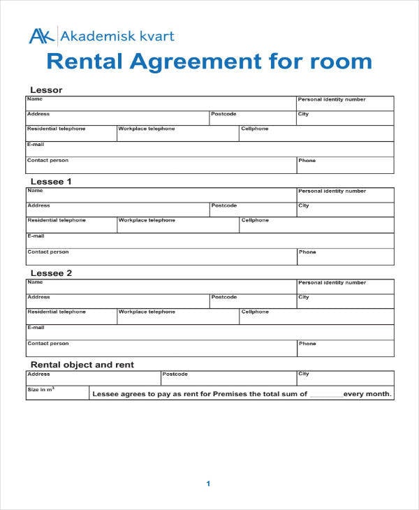 11+ Sample Room Rental Agreement Templates - PDF | Free & Premium Templates