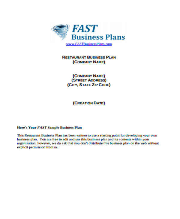 restaurant business plan template