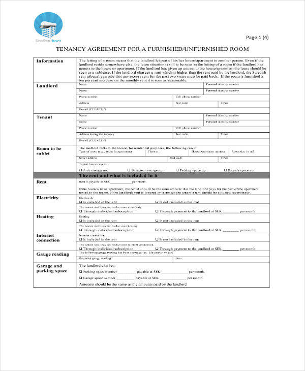 room contract agreement sample