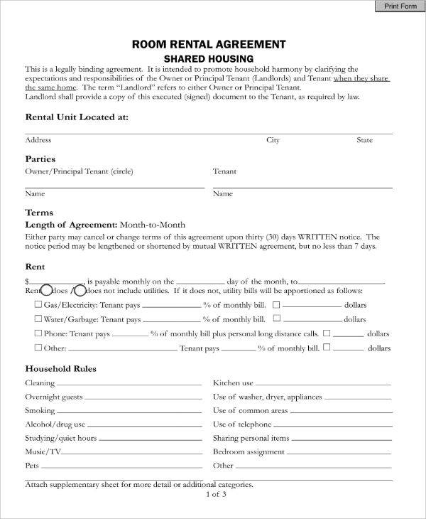 Room Lease Template
