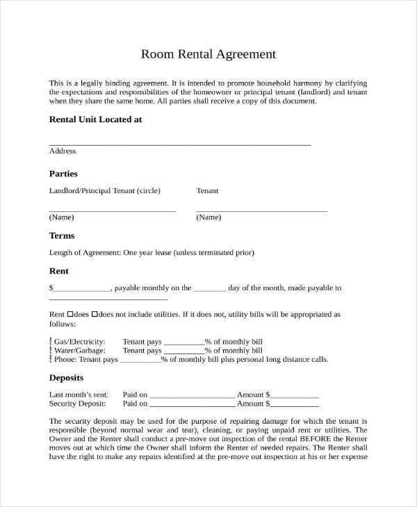11+ Sample Room Rental Agreement Templates PDF