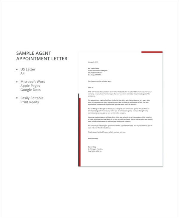 Agent Appointment Letter Template 10 Free Word Pdf Format