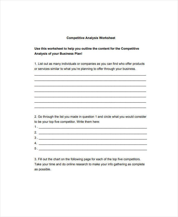 sample competitive analysis worksheet
